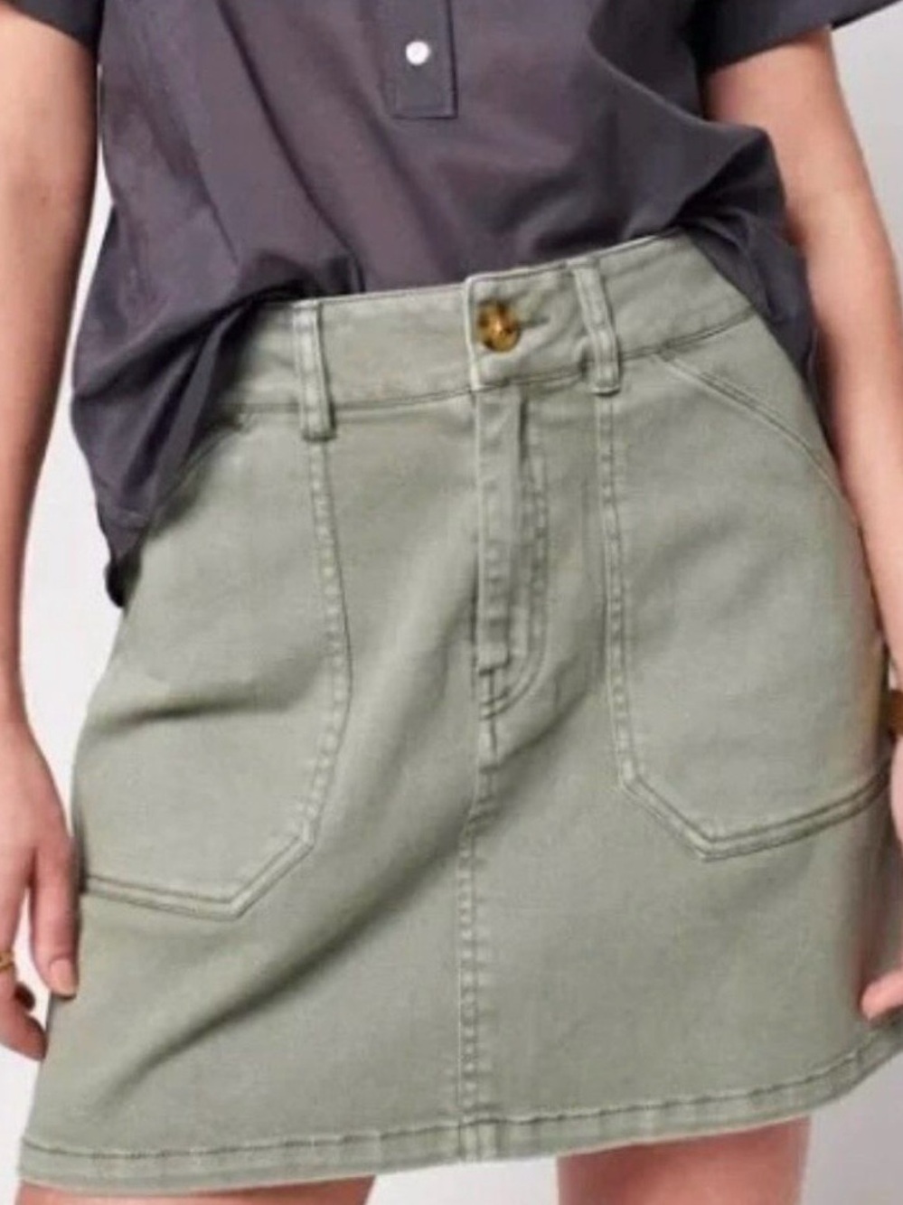 Faherty Fatgue Green Sun washed Organic Cotton Canvas Utility Skirt -Sz Med, NWT